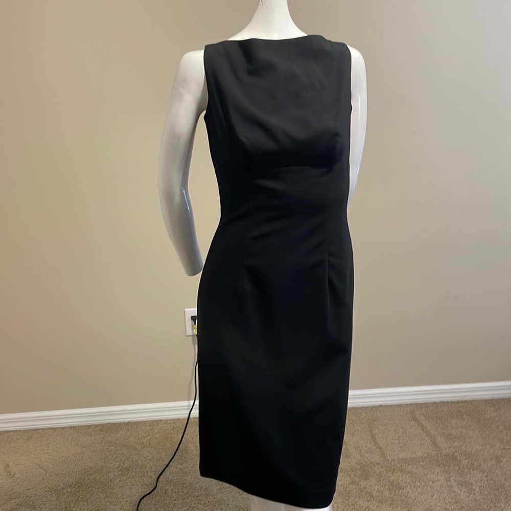 Milly Black Virgin Wool Empire Waist Sheath Dress Pink Satin Lining NWT Size 6